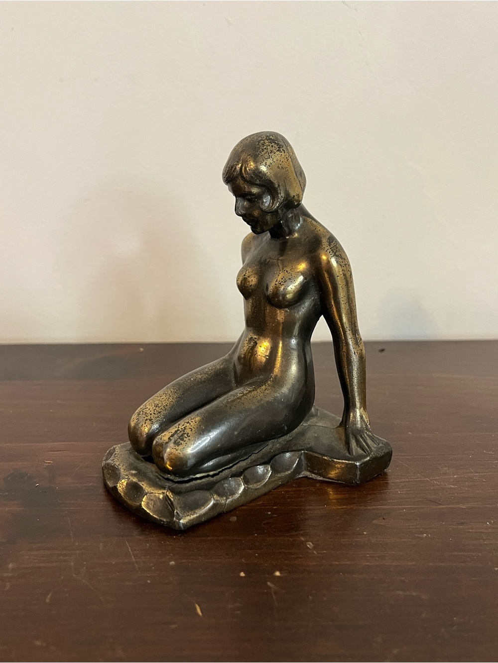 Vintage antique art deco bookend figural bronze nude kneeling woman